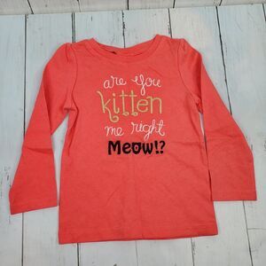 Gymboree Baby Girl Long Sleeve Top 18-24m "are you kitten me right meow?" Coral